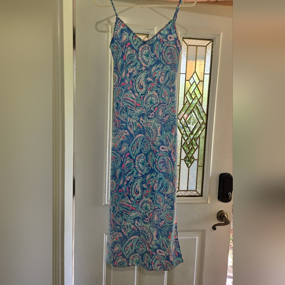 LILLY PULITZER MARETTA BIAS MIDI DRESS ZANZBAR BLUE FISH KISS XS - Picture 3 of 9